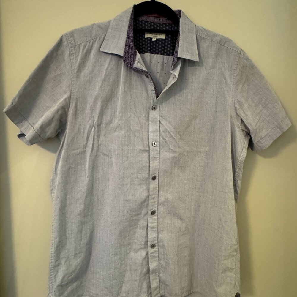 Ted Baker London Men Short Sleeves Button Front Shirt Blue Dots Size 4